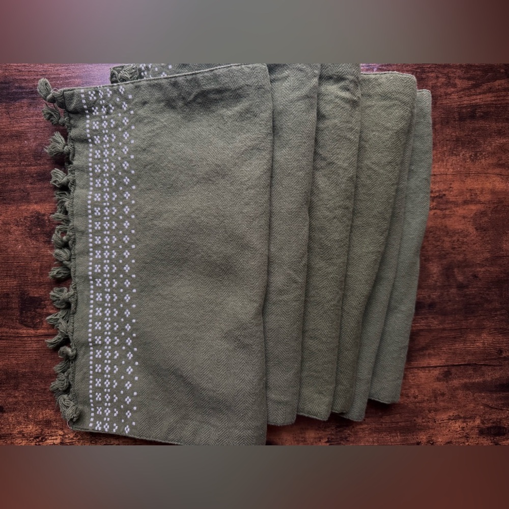 Placemats Set of 6 - No Brand Dark Green White - Picture 3 of 5